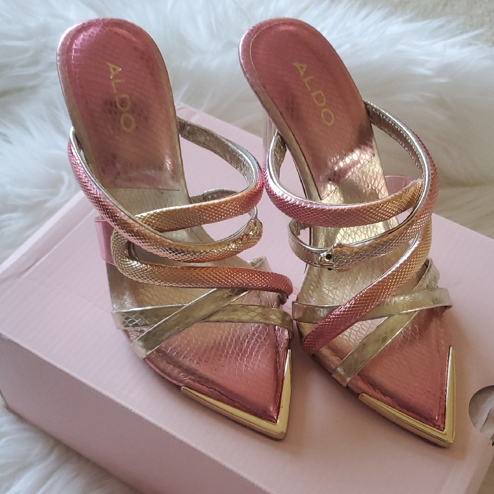 Aldo Metallic Pink and Gold Genuine Leather Heels